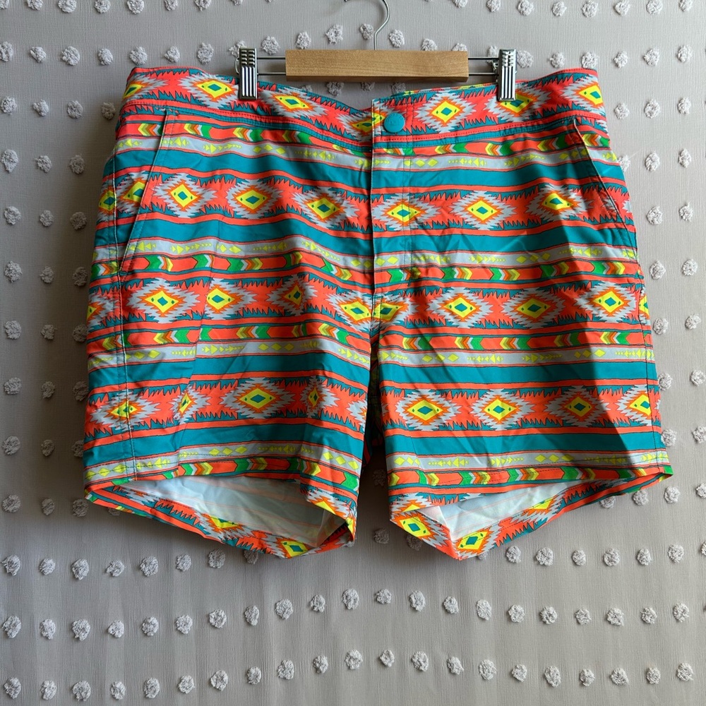 Chubbies Men’s 6” Inseam Aztec Print Neon Board Shorts Sz XXL